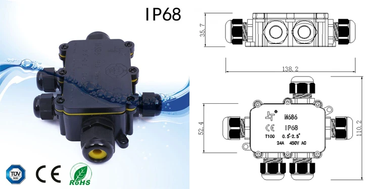 Connecteur de C/âble /électrique de cas de Bo/îte de Jonction /étanche IP68 /étanche 4 voies