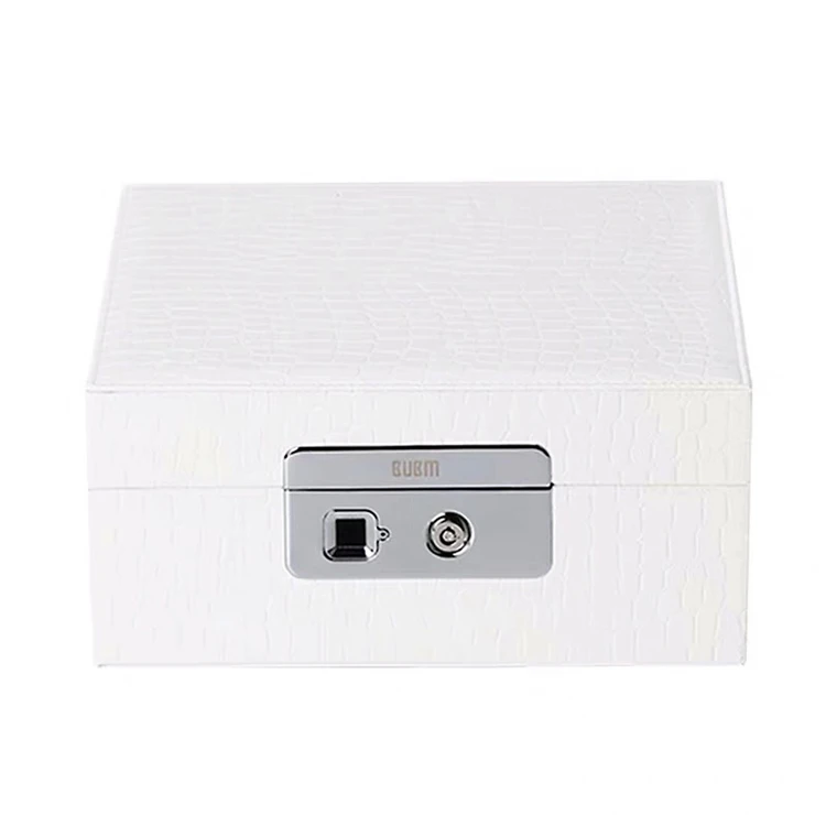 

Custom Collins Fingerprint Lock Wooden Jewelry Box Luxury Treasure Ornaments PU Leather Box, White