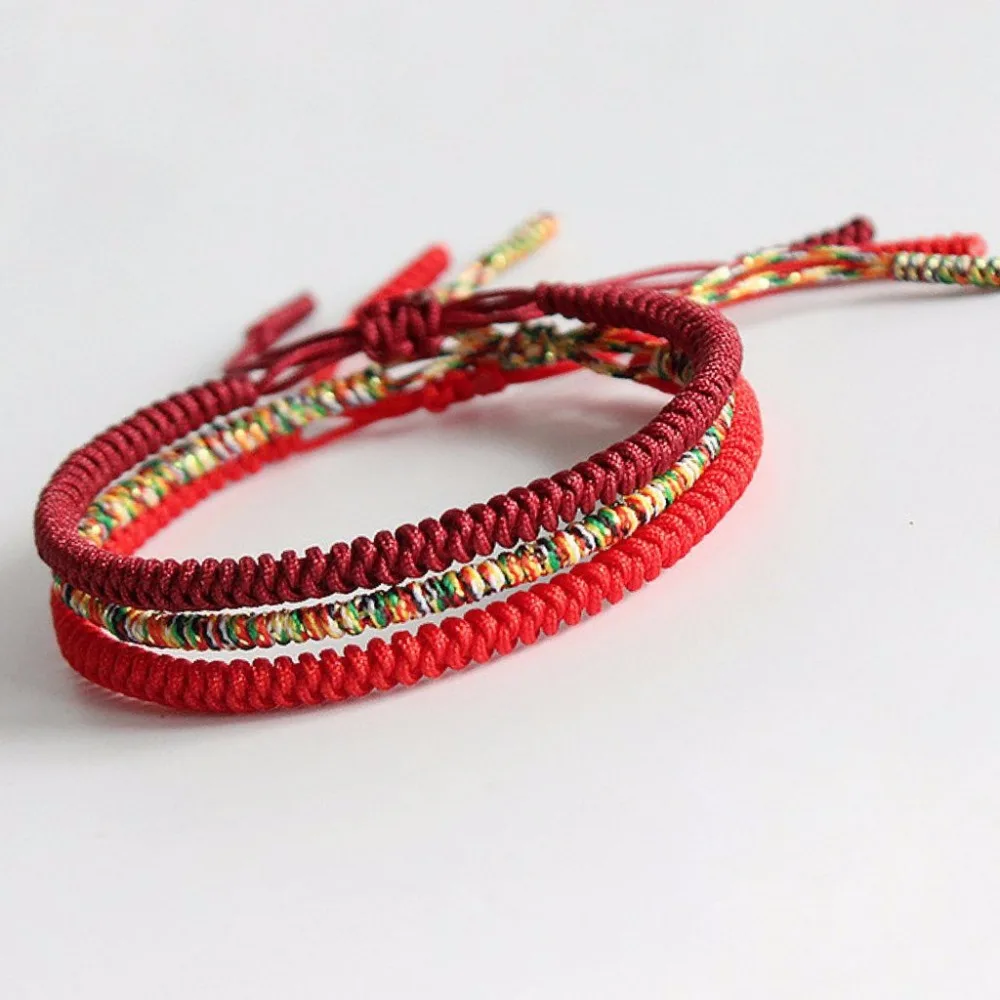 JMAY1002 Handmade Adjustable Knots Red Rope Lucky Bracelet Braided Macrame Buddhist Tibetan Bracelet For Men And Women