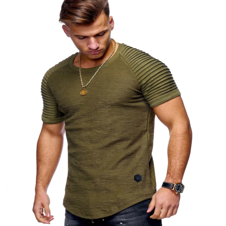 

New summer men Tees Round neck Breathable stripe Fold Solid color Sweatshirt Fitness jogging Sexy muscles GYM clothes, Colors