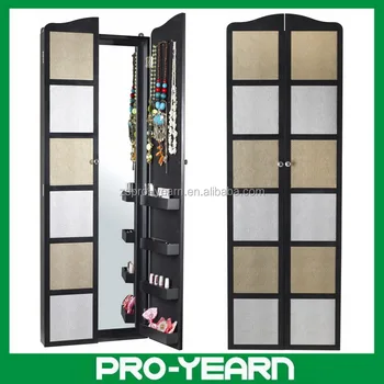 Wall Mounted Wooden Mirrorerd Jewelry Cabinet With Dressing Mirror