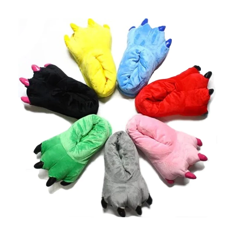 

all colors plush animal claw indoor winter shoes dinosaur Paw plush slippers