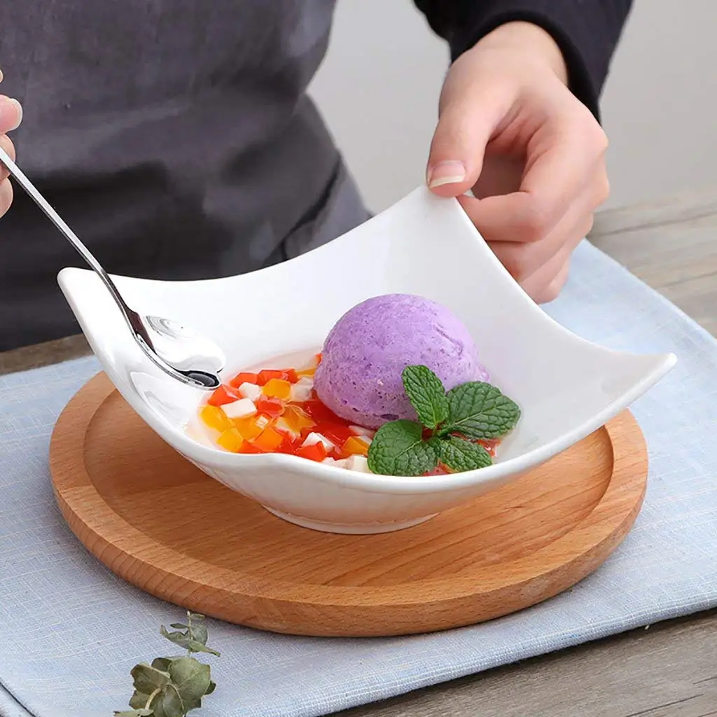 Household Tableware Ceramic Creative Pasta Bowl Salad Bowl Vegetable Bowl Dessert Bowl Fruit Plate (Size: Diameter 15.5/20.5CM High 6/9CM) (Size : 15.56CM)