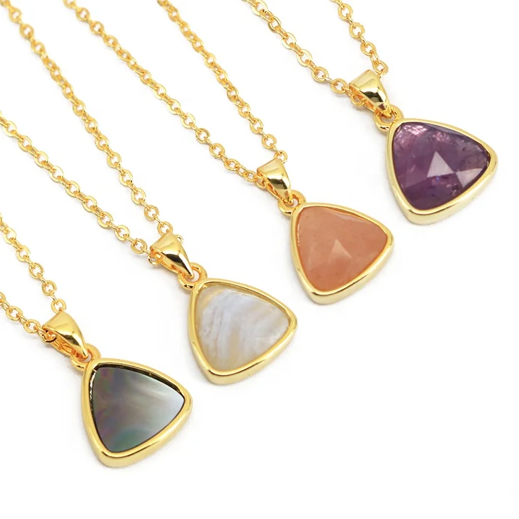 

NZ1007 Minimalist Jewelry Necklace,Popular Dainty Gold Plated Semiprecious Stone Triangle Trillion Pendants Necklace