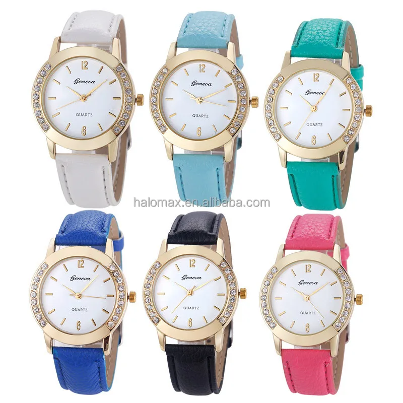 

2017 New Fashion Geneva Watch Women Diamond Analog PU Leather Quartz Wrist Watch Casual Watches Clock relogio feminino Reloj, N/a