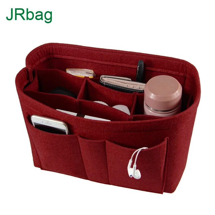 

Women Large Pouch Travel Cosmetic Storage Felt Organizer Makeup Bag for Women and Girls, Grey,red