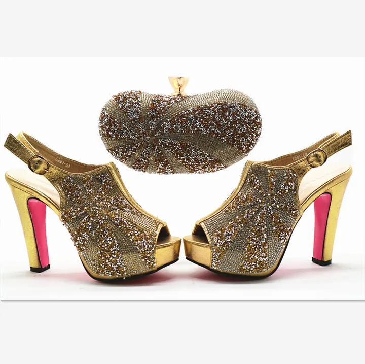 

Nigeria party shoes and bag set elegant rhinestones high heel shoes and matching bags for women G48