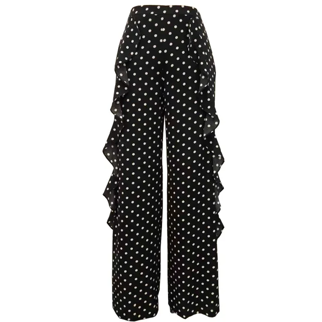 

women ruffle polka dot trousers chiffon wide leg pant, Any color