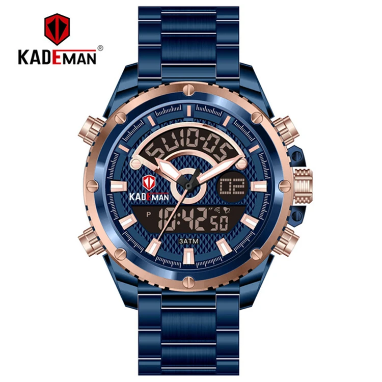

kademan 6126 Sports Watch Luxury Dual Display Digital Wristwatch TOP Brand Fashion Male Watch Stainless Steel Relogio Masculino