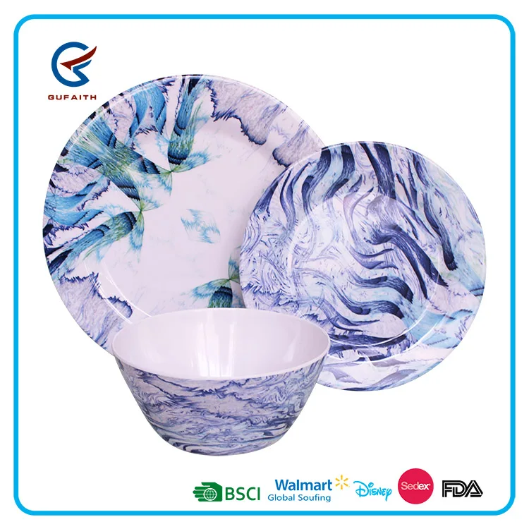 Melamine Tableware Set With Full Printed,Set Of 3,Melamine Dinnerware