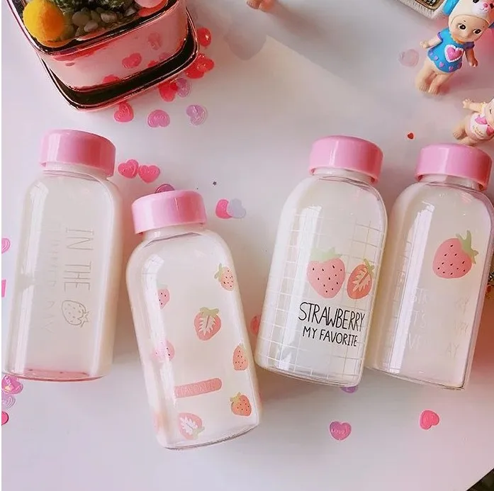 Japanese Style Strawberry Glass Water Bottle/milk Bottle Buy Glass