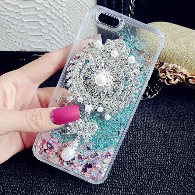 Bling Crystal Diamonds Handmade Liquid Quicksand Solid Back Case Cover For iPhone 7 Case