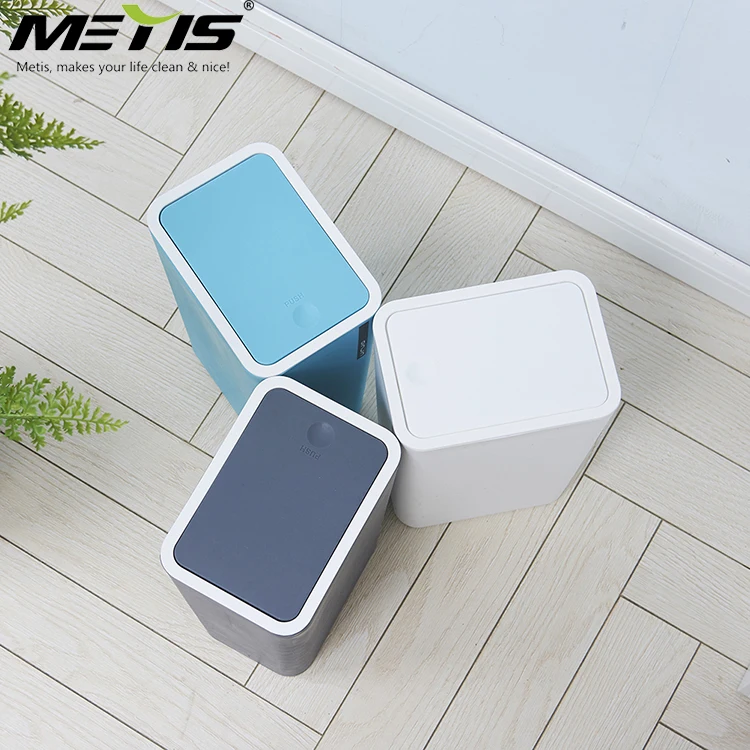 

china supplier B1002 Press type Flip cover indoor PP material waste bin trash can, Dark gray,blue,white