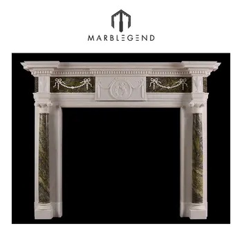 Professional Antique White Marble Electric Fireplace Surround With