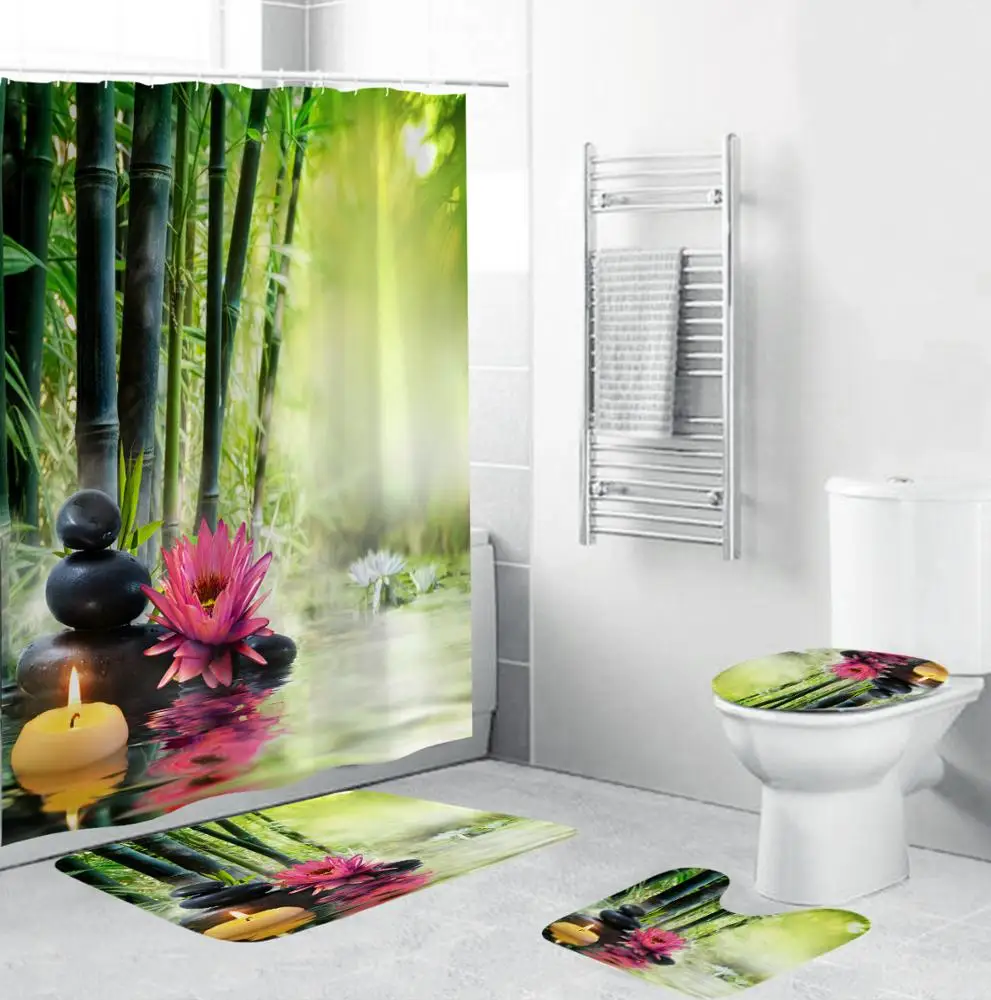 

3D Digital Printing Full Polyester Waterproof Shower Curtain Floor Mat Toilet S , Fashion Waterproof Polyester Shower Curtain /, Customized color