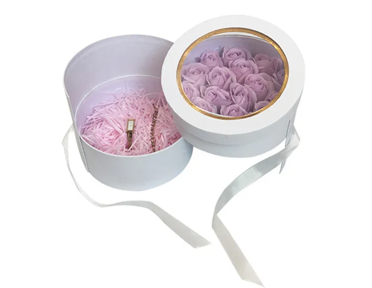 Customized double layer gift round flower box with transparent PVC lid 4.jpg