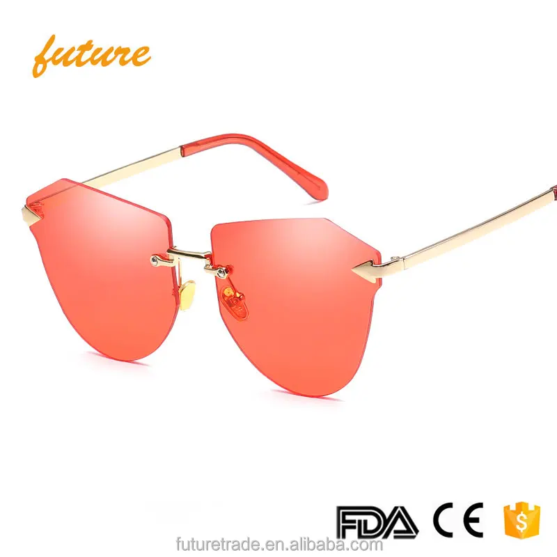 2019 New Fashion Unique Women Cateye Sunglasses Vintage Rimless Mirror Sun Glasses For Female J66199
