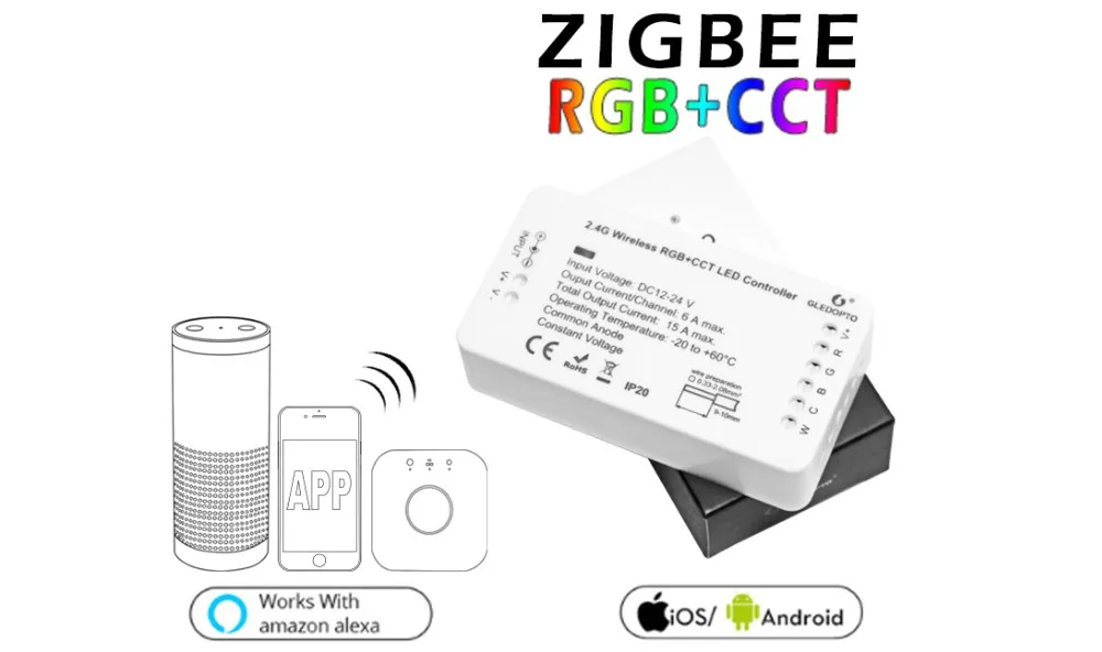 DC 12V 24V 5Channel 15A RGBW RGBCCT ZLL Bridge Smart Voice App Control ZigBee Dimmer LED Strip Controller - ANKUX.COM