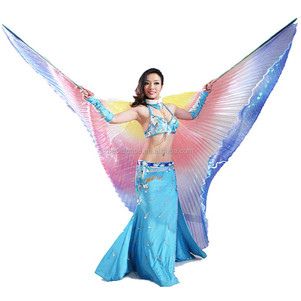 Multicolor Gradient Transparent Egyptian Belly Dance Costume Angel Isis Wings 