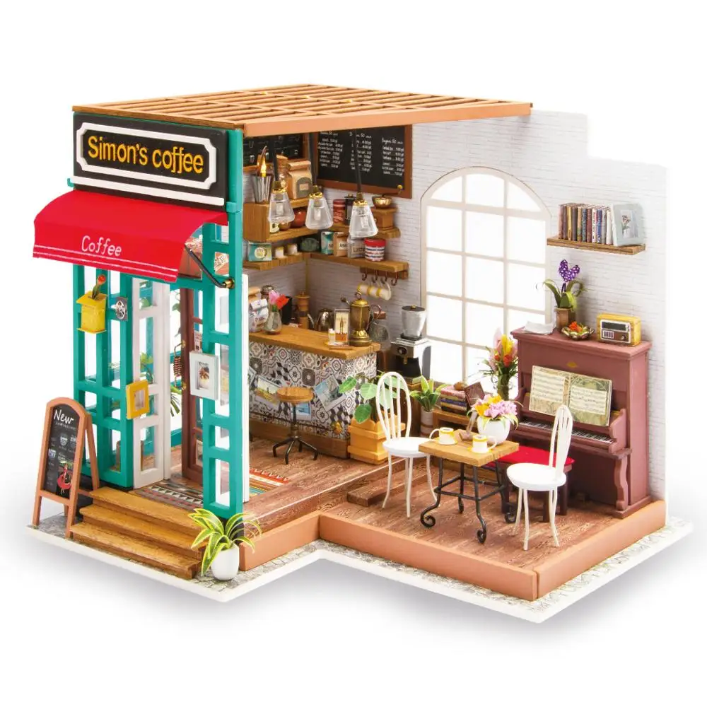 

Robotime Rolife Diy Dollhouse DG109 Simon's coffee 3D Wooden Puzzle DIY Miniature House Kit