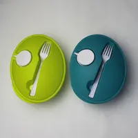 

Reusable Take Away Plastic Salad Bowl With Fork And Dressing box and Source Container