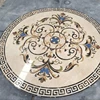 Calcite luxury marble waterjet round medallion with border beige ground blue flowers