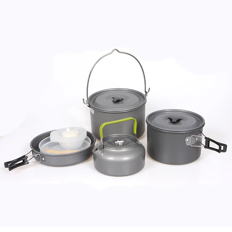 

5-6 Person Outdoor camping Pots Portable Anodized aluminum camping cookware with Pot Cover non stick cookware sets, Customized