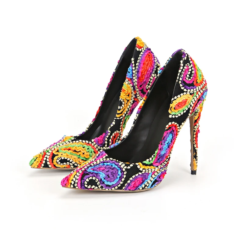 

2019 OEM fashion sexy pointed flower material stiletto heel women's shoes