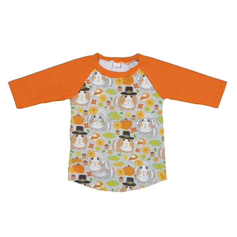 

Wholesale High Quality New Design Pumpkin Print Pattern Long Sleeve Cute Girl Boutique Top, Picture