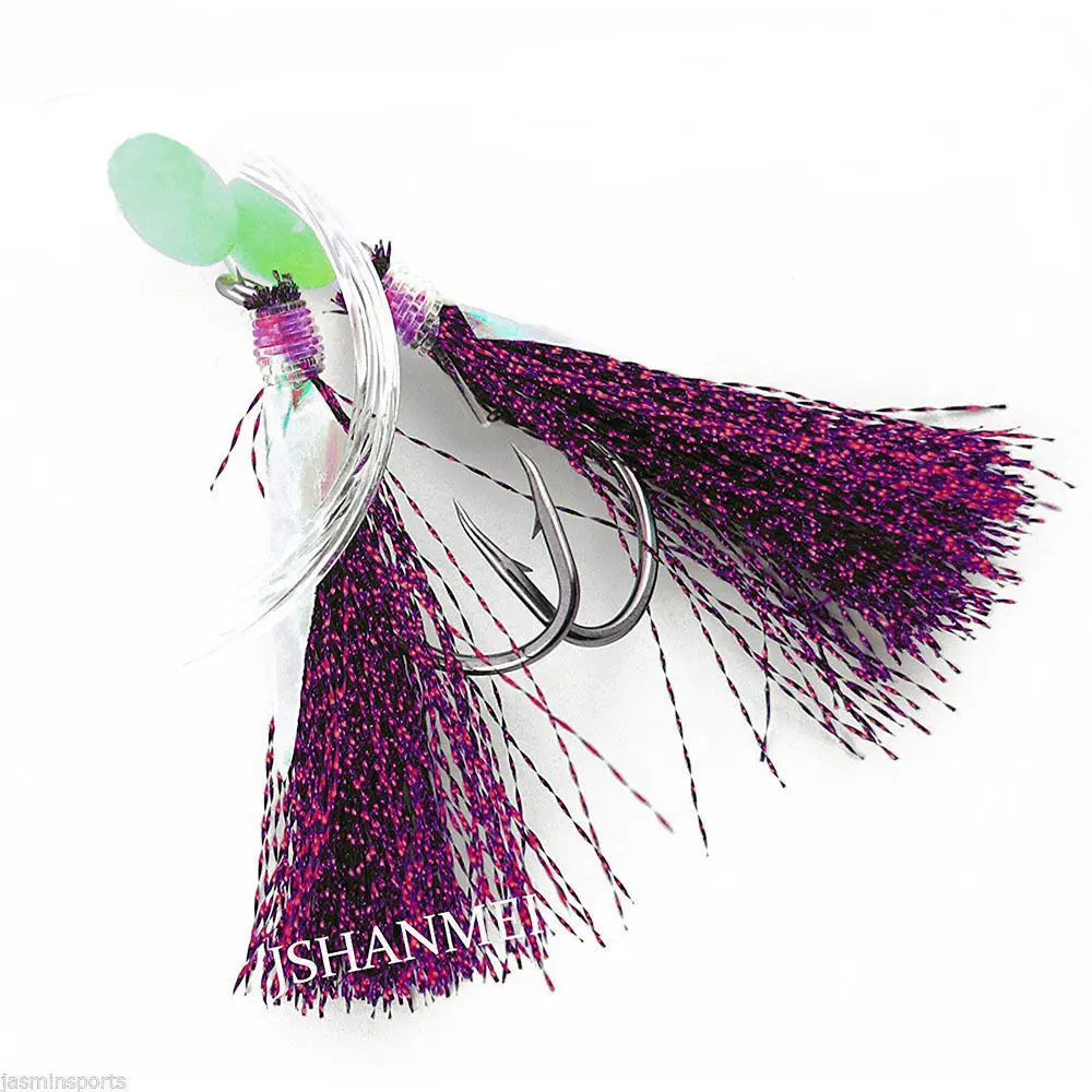 

2pcs/bag Sabiki Rigs Fish Skin Bait Flasher Sabiki Rigs With Barrel Swivel, Pink/ green/blue/ purple/red