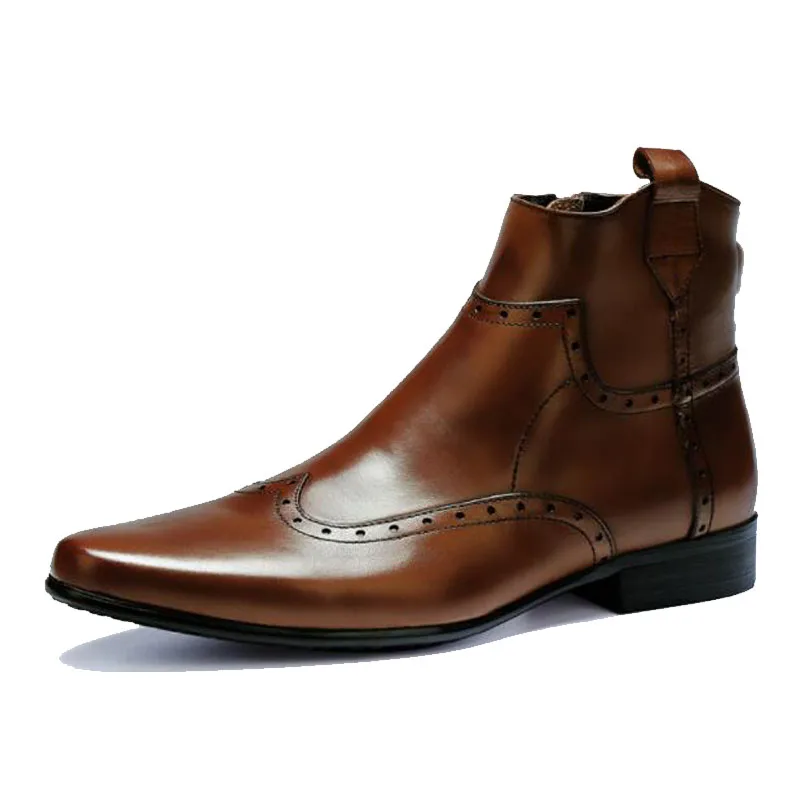 

high quality genuine leather chelsea boots, luxury brand ankle boots, real leather slip on boots, Brown/black