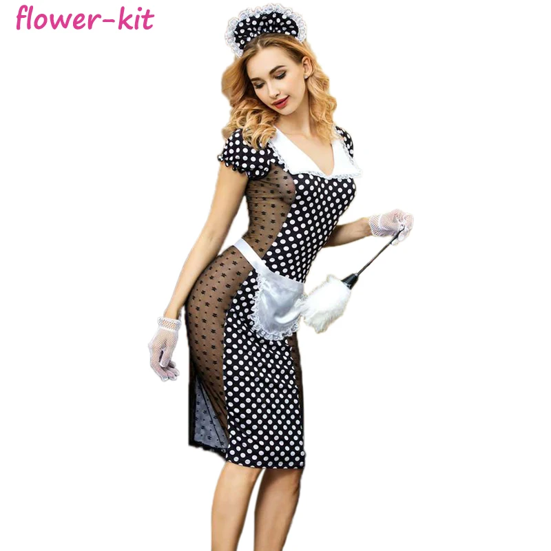 

Free shipping french maid waitress fancy dress costume servant costume for halloween, As shown