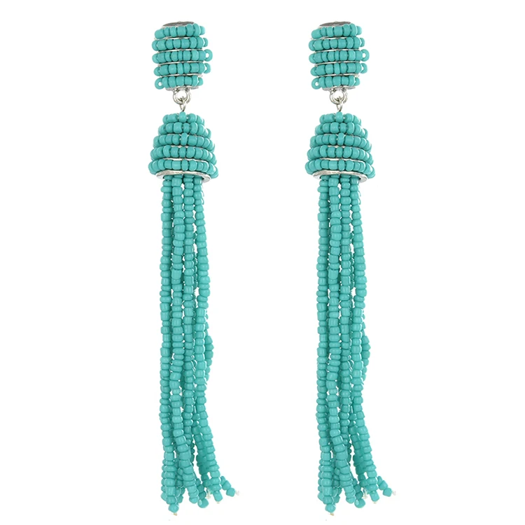 

idealway Brand Beaded Tassel Long Drop Earrings 4 Colors, Rose ,green ,black ,colorful