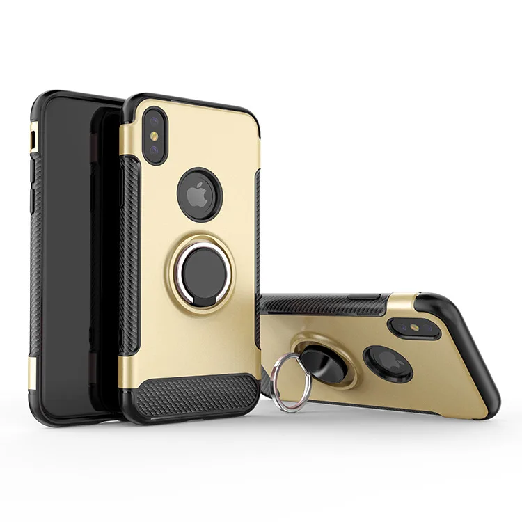 

Heavy Duty Shockproof Cover Carbon Fiber case for iphone X with ring kickstand