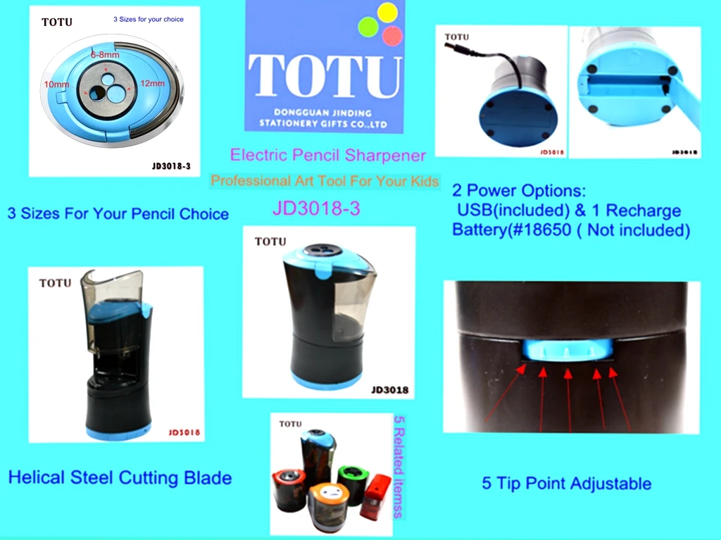 JD3018-3 Three Hole 6-12MM  LED USB Helical Blade Electric Pencil Sharpener.jpg