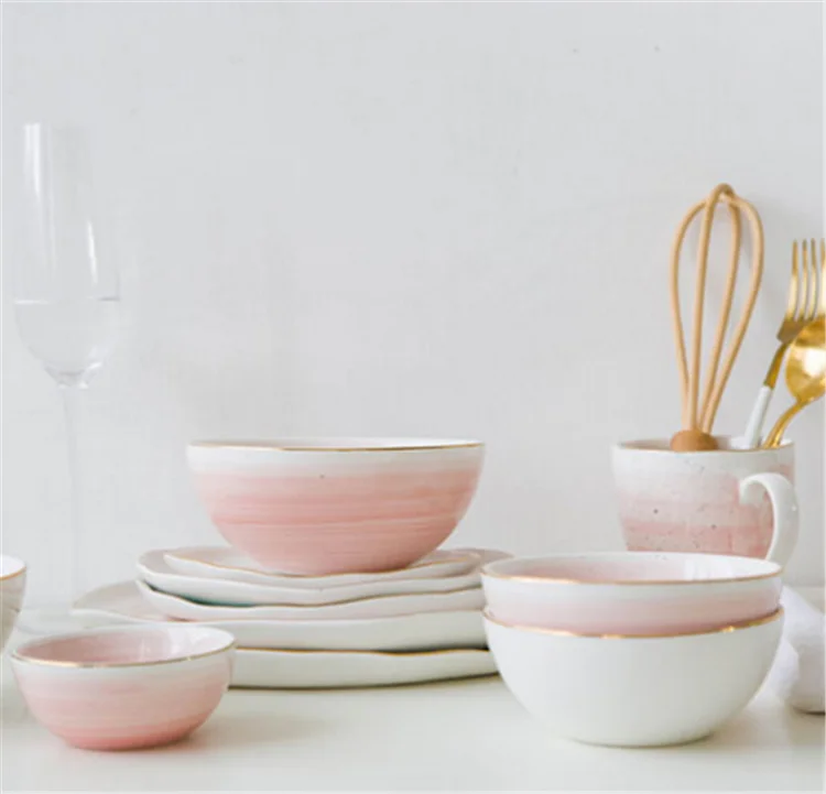 New design kitchen plate gold rim spiral crockery ceramic dinnerware set for banquet