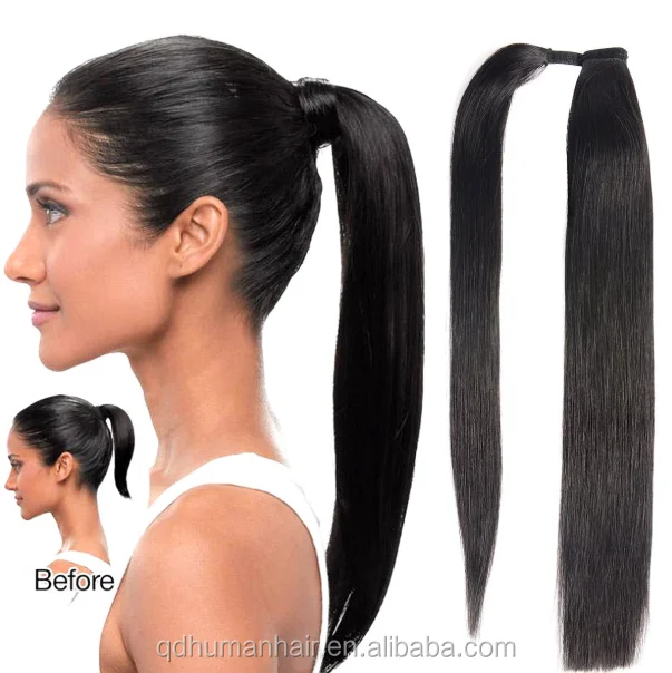 

wrapping ponytail hair extension made of virgin hair full big volume with loop and hook wrapping in wholesale price