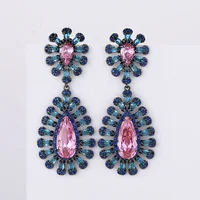 

Multi color Water Drop Shaped Inlay CZ Stone Earrings for Women Bosimi Style Lady`s Party Drop Earrings