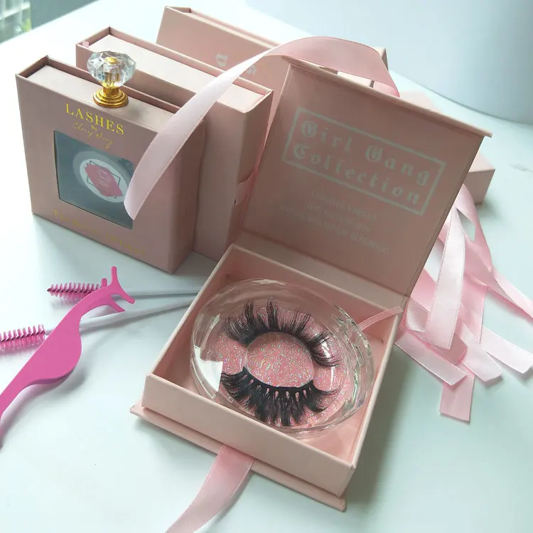 Wholesale Custom Long Dramatic 25mm Lashes Individual Create Your Own Lashes With pink Custom Packaging