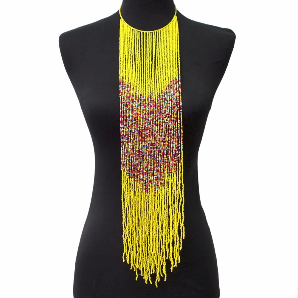 

Bohemian Resin Beaded Long Necklaces Pendants Women Handmade Beads Collar Bib Choker Statement Necklace Ethnic Jewelry, Multi;yellow;red orange;gold gray;black red;yellow black;green;white
