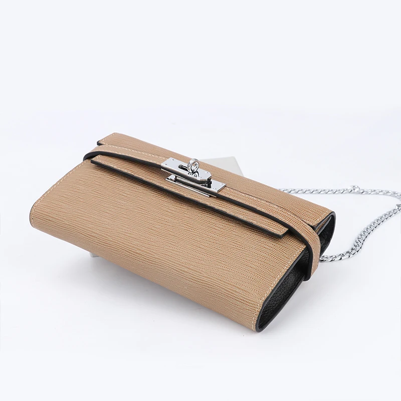 

Vintage Brand Design Women Wallet Female Purse 100% Genuine Leather Gold Chain Clutch Bag Luxury Water Ripple Texture
