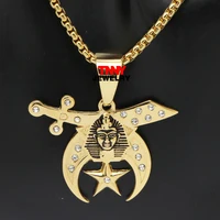 

24" (60CM) STAINLESS STEEL BLACK 18K GOLD PLATED MEN SHRINER MASONIC JEWELRY PENDANT NECKLACE 3MM BOX CHAIN