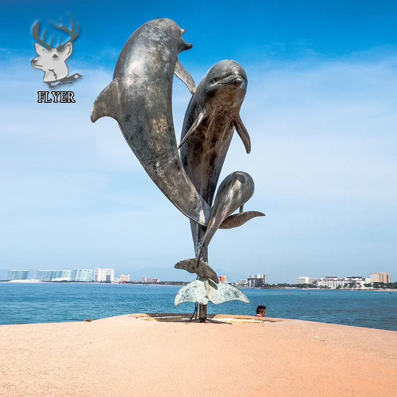 Seaside Decoration Large Beauitufl Bronze Jumping Dolphin Sculpture