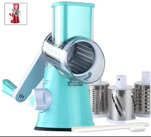 Image of Rotary Cheese Grater - Round Drum Slicer Shredder Grinder - Hand Crank Mandoline for Vegetable