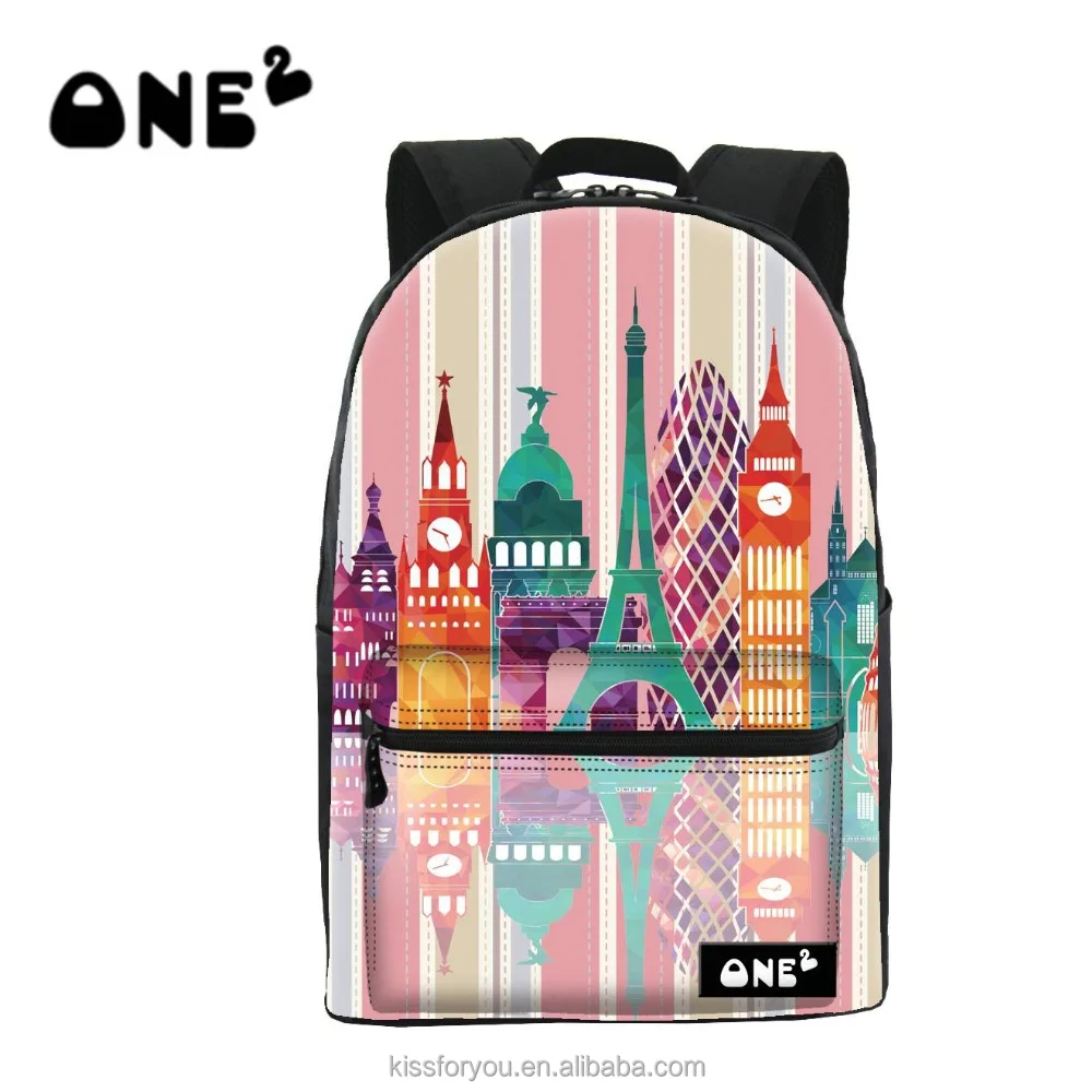 

Hot sale city print promotional outdoor backpack large capacity lightweight with side pocket backpack, Printing color