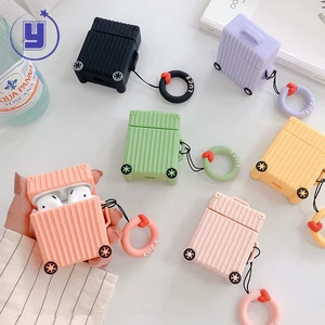 2019 New Cute Suitcase Shape Airpods Silicone Case with Finger Ring Strap