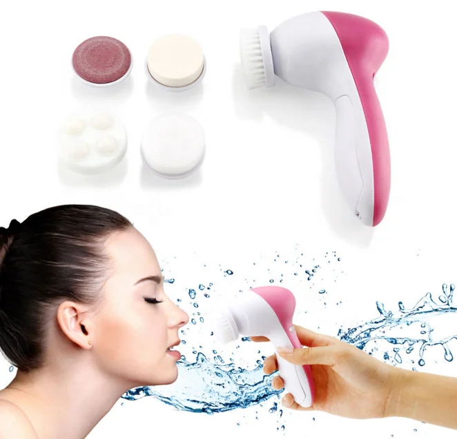 

5 in 1 battery rotation type mini electric skincare facial body face cleansing brush cleaner, Pink