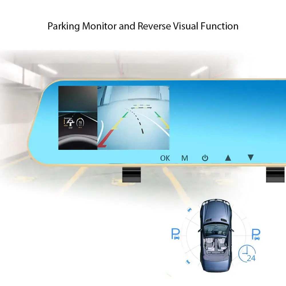 1080P HD Car Video Recorder Mirror Dash Cam Rearview Mirror Cam with Front and Back Camera