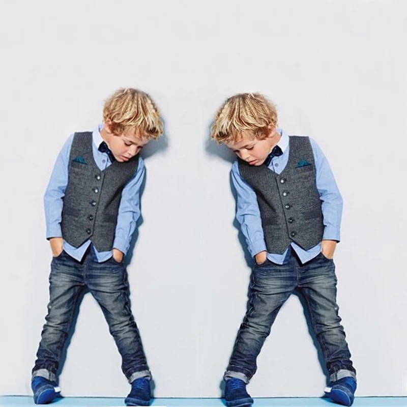 

3 Pieces Vest+Shirt+Jeans Children's Clothing Little Boys Clothes Set Gentleman Suits, As picture