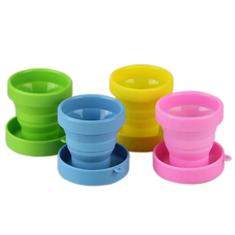 

Silicone Collapsible Folding Camp Cup With Lid Expandable Drinking Cup Portable Travel Cup, White, pink, blue, yellow, green, orange, red, black, clear